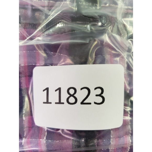 Express Womens Purple/Pink Plaid Rolled Tab Sleeves Size Small Metallic Accent - Picture 8 of 8